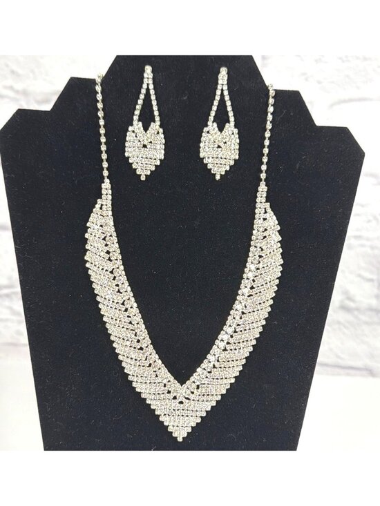 Unbranded Jewelry - Clear Rhinestone Bridal Wedding Jewelry Set Statement Necklace Drop Earrings Lot